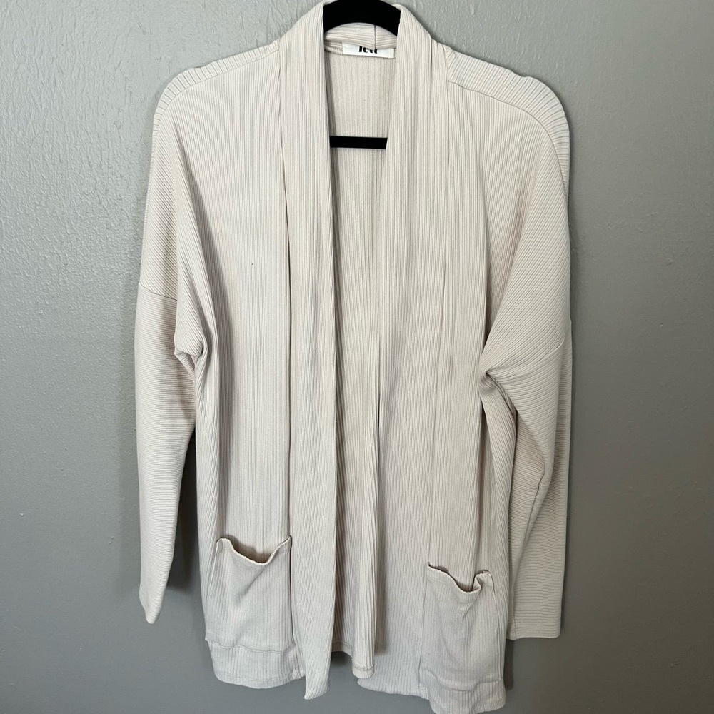LETT Ribbed Cardigan in light Tan Size Large Made in the USA casual comfort